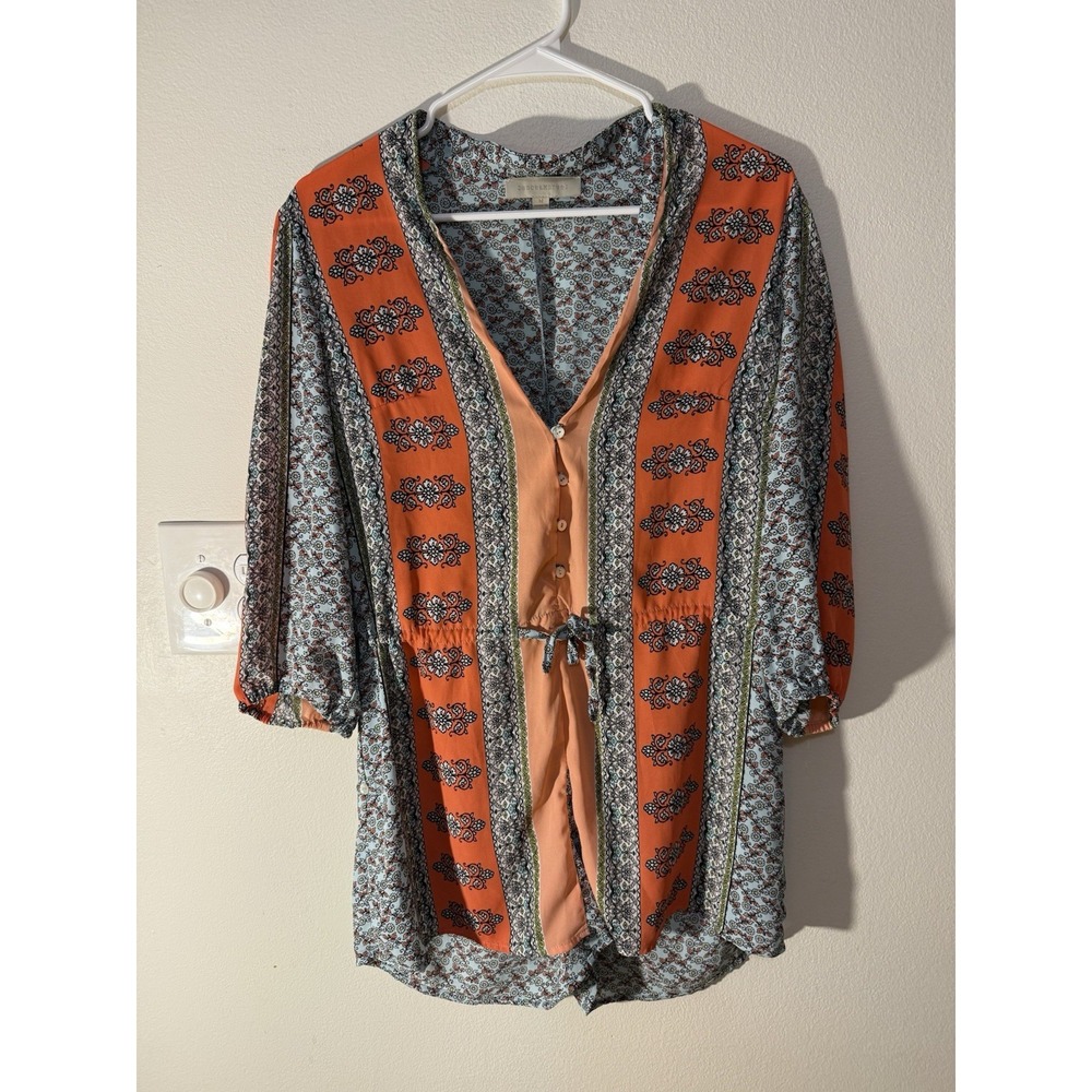 Dance & Marvel Boho Romper Size M Orange Multi-Print Drawstring Waist